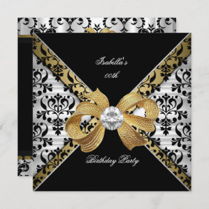 Elegant Gold Black White Damask Diamond Party Kaart