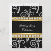 Elegant Gold Black White Diamond Birthday Party Kaart (Achterkant)