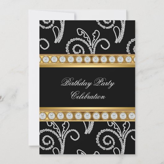 Elegant Gold Black White Diamond Birthday Party Kaart (Achterkant)