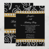 Elegant Gold Black White Diamond Birthday Party Kaart (Voorkant / Achterkant)
