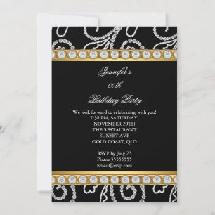Elegant Gold Black White Diamond Birthday Party Kaart