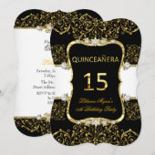 Elegant Gold Black White Glamor Quinceanera Kaart (Voorkant / Achterkant)