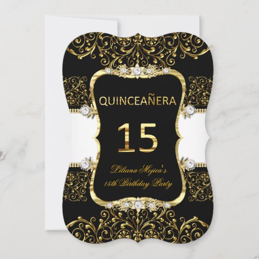 Elegant Gold Black White Glamor Quinceanera Kaart (Voorkant)