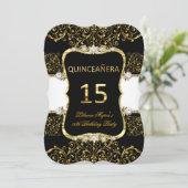 Elegant Gold Black White Glamor Quinceanera Kaart (Staand voorkant)
