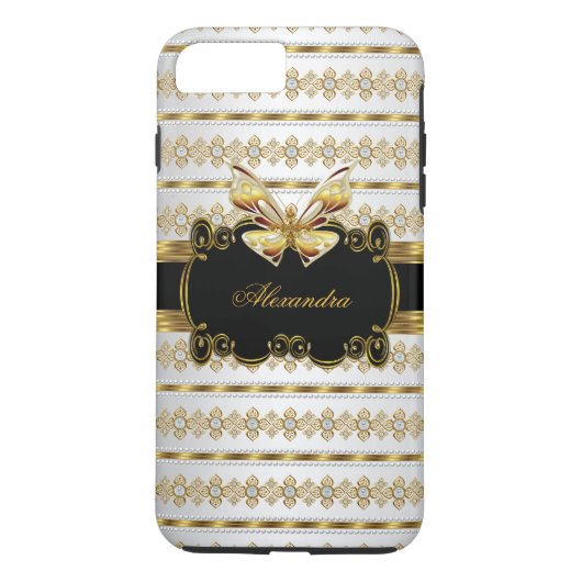 Elegant Gold Black White Jewel Stripe Butterfly Case-Mate iPhone Case (Achterkant)