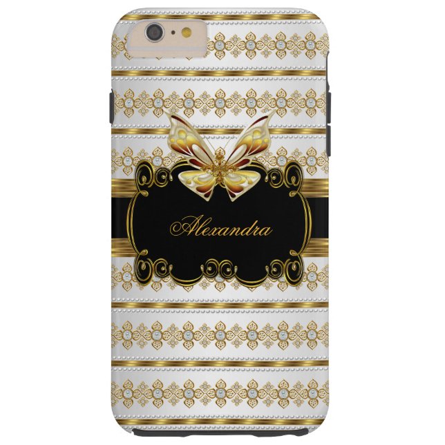 Elegant Gold Black White Jewel Stripe Butterfly Case-Mate iPhone Case (Achterkant)