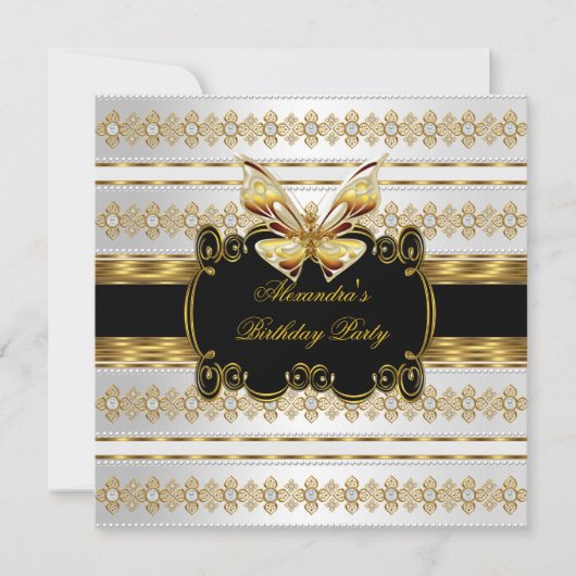 Elegant Gold Black White Jewel Stripe Butterfly Kaart (Voorkant)