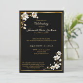 Elegant Gold Black White Magnolia Funeral Service Kaart (Staand voorkant)