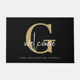 Elegant Gold Black White Monogram Family Welkom Deurmat