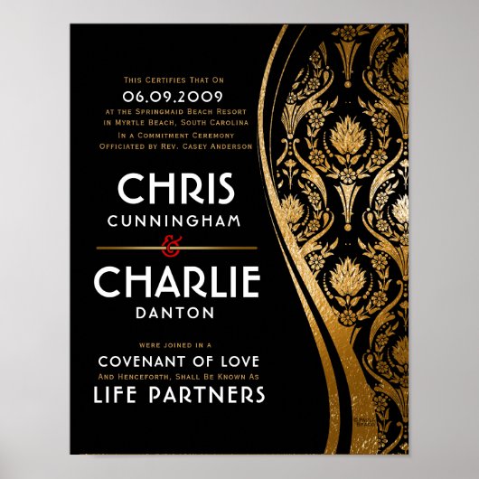 Elegant Gold Black White Weduwcertificaat Poster (Voorkant)