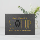 Elegant Gold & Black WILL YOU BE MY GROOMSMAN Kaart (Staand voorkant)