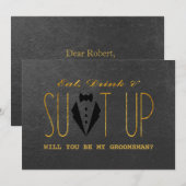 Elegant Gold & Black WILL YOU BE MY GROOMSMAN Kaart (Voorkant / Achterkant)