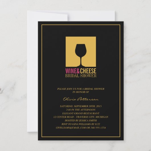 Elegant Gold Black Wine Bridal Shower Invitations Kaart (Voorkant)