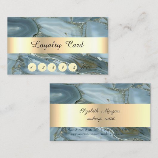 Elegant, Gold, blauwe marmer, Confetti Loyalty Kaa (Voorkant / Achterkant)