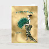 Elegant Gold Blauwgroen Art Deco Lady Birthday Kaart (Voorkant)