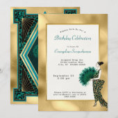 Elegant Gold Blauwgroen Art Deco Lady Fotodag Kaart (Voorkant / Achterkant)