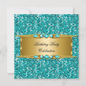 Elegant Gold Blauwgroen Blue Faux Glitter Birthday Kaart (Achterkant)