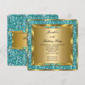 Elegant Gold Blauwgroen Blue Faux Glitter Birthday Kaart (Voorkant / Achterkant)
