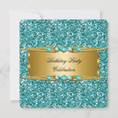 Elegant Gold Blauwgroen Blue Faux Glitter Birthday Kaart (Achterkant)