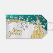 Elegant Gold, Blauwgroen en witte kerst Cadeaulabel (Voorkant (Horizontaal))
