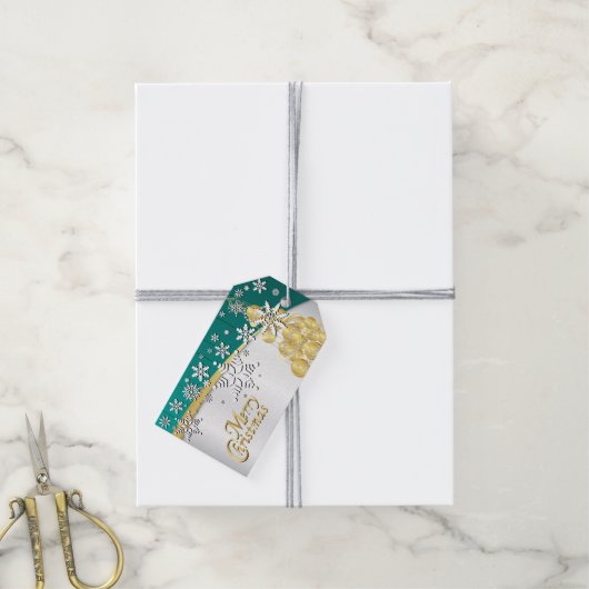 Elegant Gold, Blauwgroen en witte kerst Cadeaulabel (Met Touw)