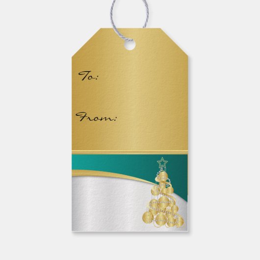 Elegant Gold, Blauwgroen en witte kerst Cadeaulabel (Achterkant)