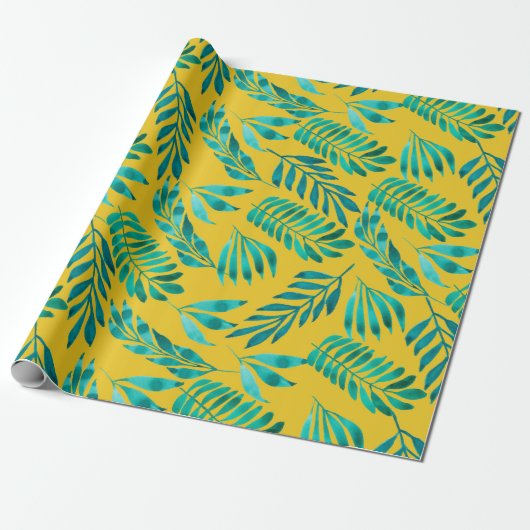 Elegant Gold Blauwgroen Foliage Leaf Pattern Gift Cadeaupapier (Uitgerold)