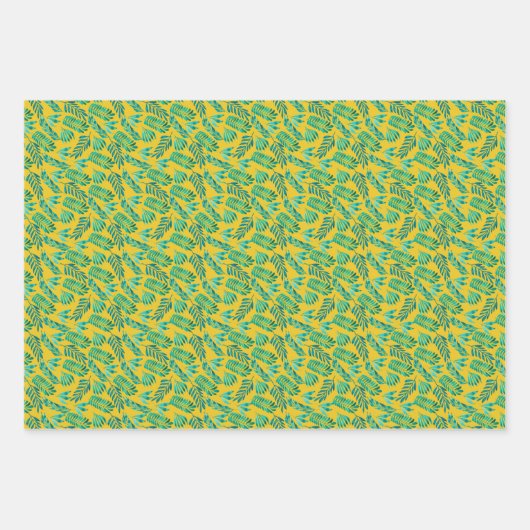 Elegant Gold Blauwgroen Foliage Leaf Pattern Inpakpapier Vel (Voorkant 3)