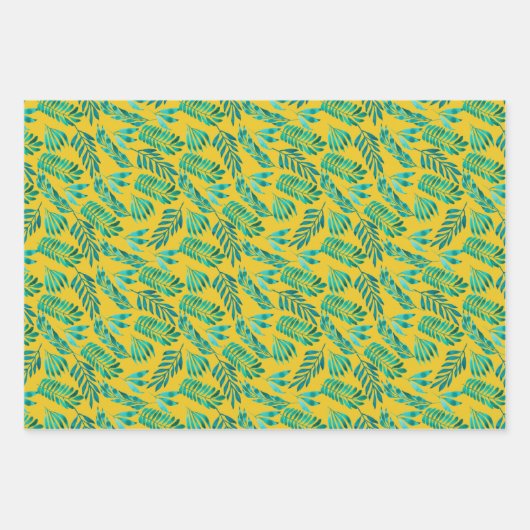 Elegant Gold Blauwgroen Foliage Leaf Pattern Inpakpapier Vel (Voorkant 2)