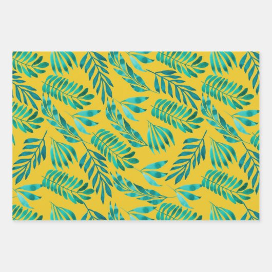Elegant Gold Blauwgroen Foliage Leaf Pattern Inpakpapier Vel (Voorkant)