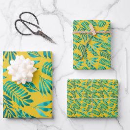 Elegant Gold Blauwgroen Foliage Leaf Pattern Inpakpapier Vel
