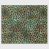 Elegant Gold Blauwgroen Leopard Animal Print Cadeaupapier (Vlak)