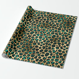 Elegant Gold Blauwgroen Leopard Animal Print Cadeaupapier