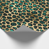 Elegant Gold Blauwgroen Leopard Animal Print Cadeaupapier (Hoek)