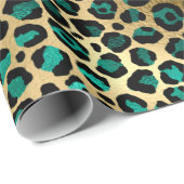 Elegant Gold Blauwgroen Leopard Animal Print Cadeaupapier (Rol Hoek)