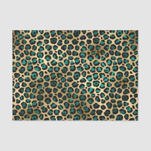 Elegant Gold Blauwgroen Leopard Animal Print Tissuepapier (Voorkant)
