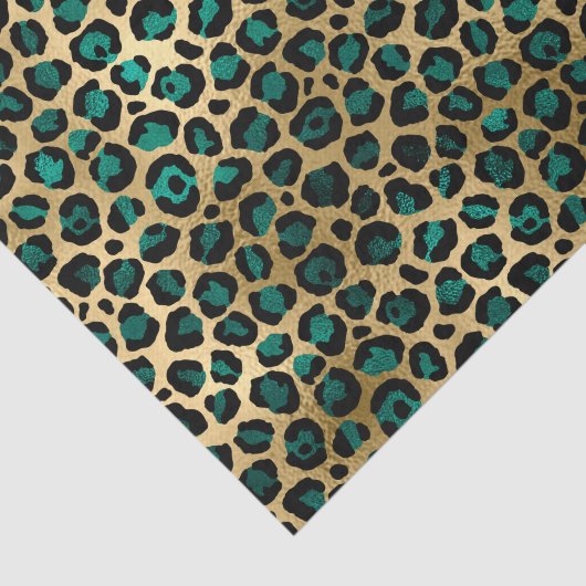 Elegant Gold Blauwgroen Leopard Animal Print Tissuepapier (Detail)