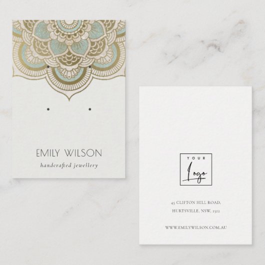 Elegant  Gold Blauwgroen Mandala 2 Veroorbaar beel Visitekaartje (Voorkant / Achterkant)