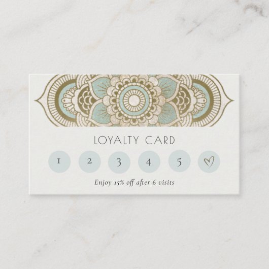 Elegant  Gold Blauwgroen Mandala 6 Punch Loyalty Visitekaartje (Voorkant)