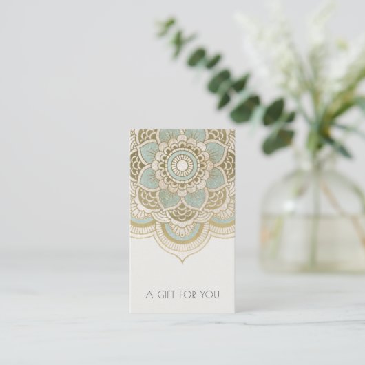 Elegant  Gold Blauwgroen Mandala Gift Certificate Visitekaartje (Staand voorkant)