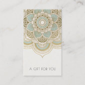Elegant  Gold Blauwgroen Mandala Gift Certificate Visitekaartje (Voorkant)