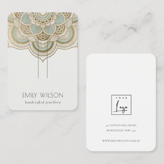 Elegant  Gold Blauwgroen Mandala Hairpin Display Visitekaartje (Voorkant / Achterkant)