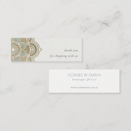 Elegant  Gold Blauwgroen Mandala Hartelijk dank Mini Visitekaartje (Voorkant / Achterkant)