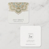 Elegant  Gold Blauwgroen Mandala Ketting Display Vierkante Visitekaartje (Voorkant / Achterkant)