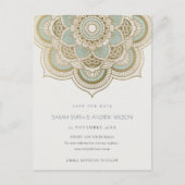 Elegant Gold Blauwgroen Mandala Opslaan datum Briefkaart (Voorkant)
