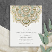 Elegant Gold Blauwgroen Mandala Opslaan datum Briefkaart