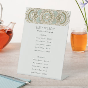 Elegant Gold Blauwgroen Mandala Service Price Reclamebord Met Voetstuk