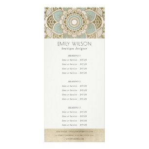 Elegant  Gold Blauwgroen Mandala Service Price Reclamekaart