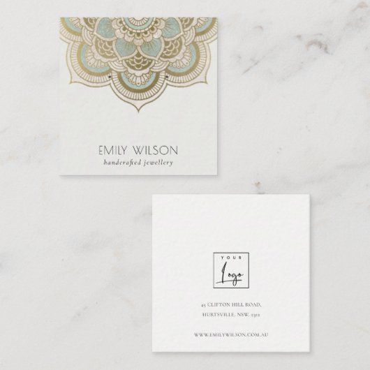 Elegant  Gold Blauwgroen Mandala Veroorbaar beelds Vierkante Visitekaartje (Voorkant / Achterkant)