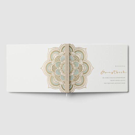Elegant  Gold Blauwgroen Mandala Wedding Gastenboek (Volledig)